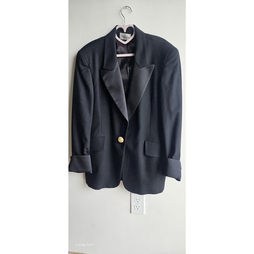Vintage Augustus Royal Renaissance  90s Black Wool Blazer Size 12 Made In USA - Picture 6 of 13